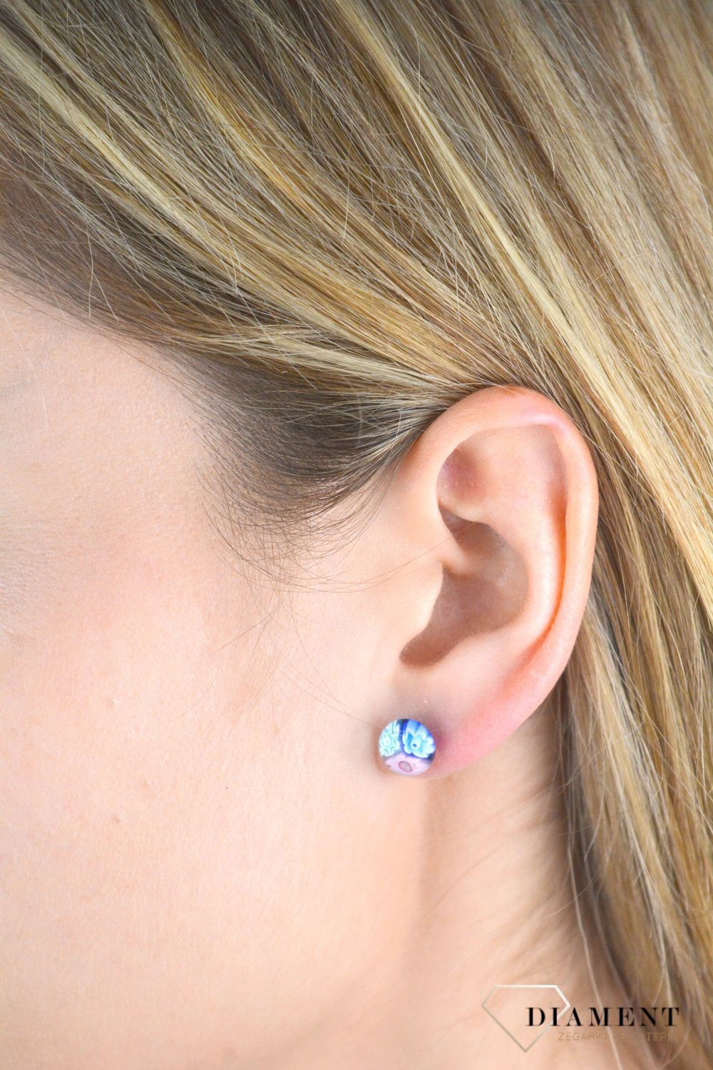 Srebrne kolczyki damskie 925 szkło weneckie niebiesko-różowe Murano 18L.jpg